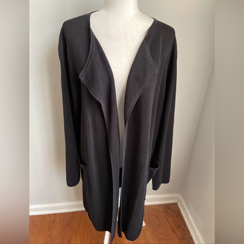 J.Crew Juliette Black Linen Blend Open Front Cardigan Sweater Size XL